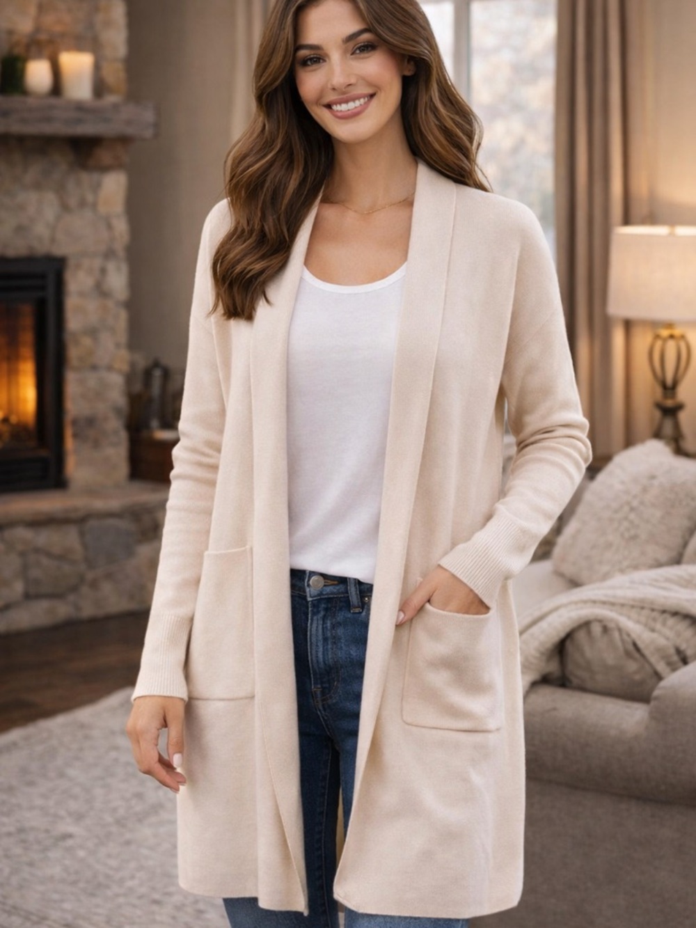 NWT Open-Front Longline Cardigan - Cream